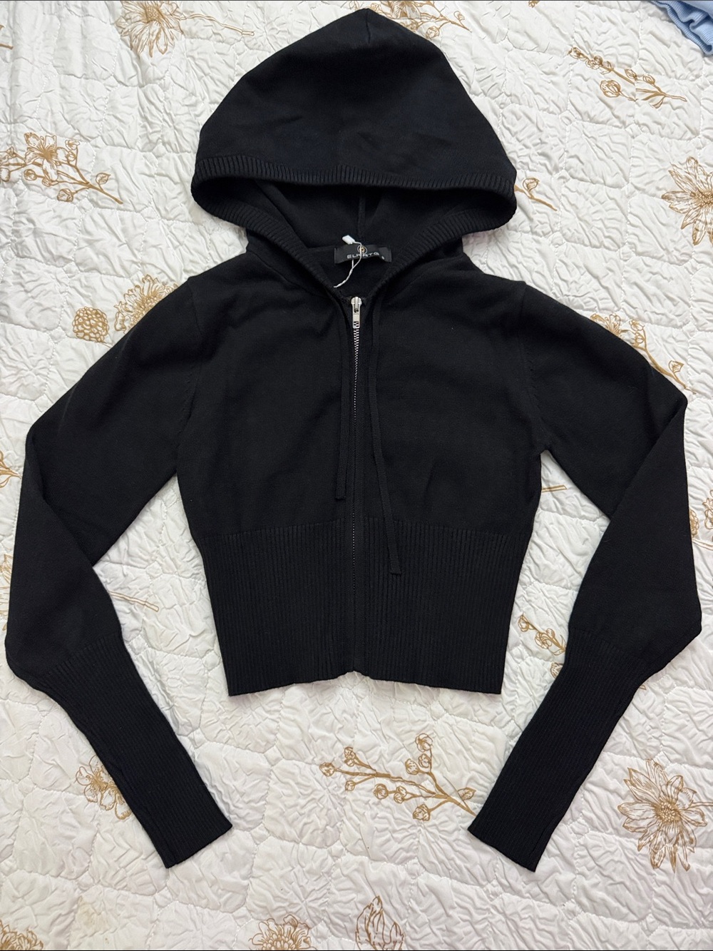 Women's Black Hooded Zip-Up Knit Jacket